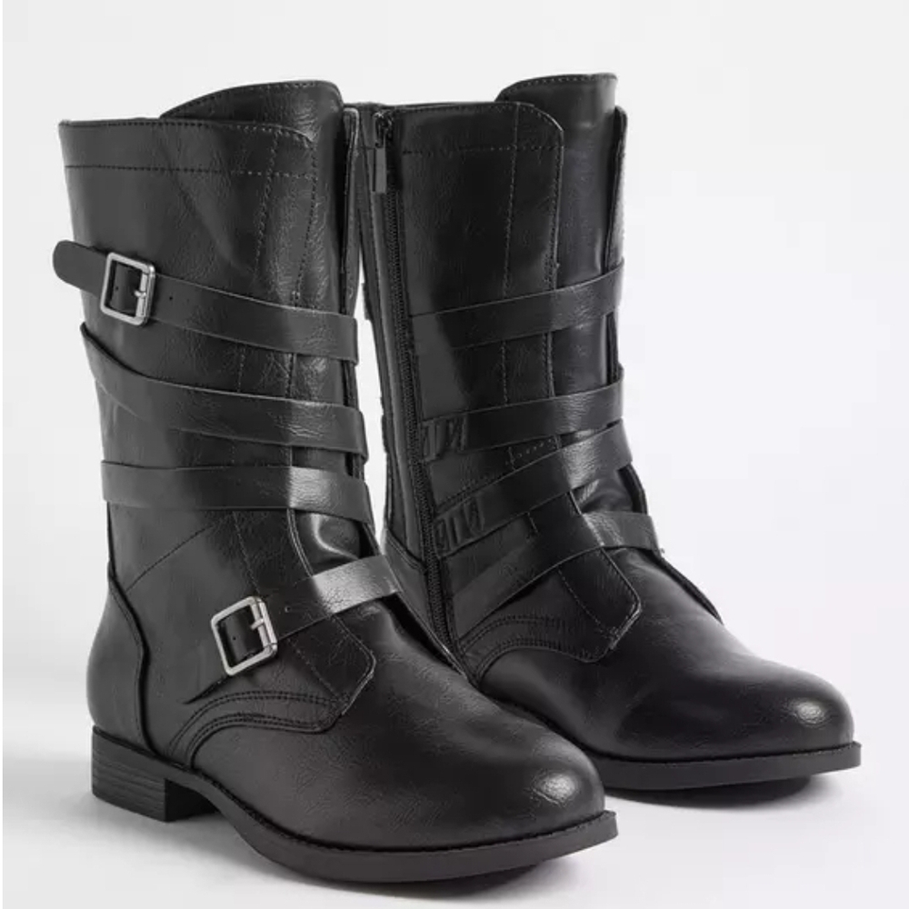 NWOT Torrid Mid Shaft Buckle Bootie - Faux Leather Black (WW) Size-8WW
